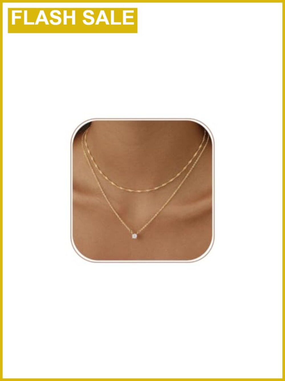14K Gold Plated Layered Necklace Set Cubic Zirconia Choker Adjustable